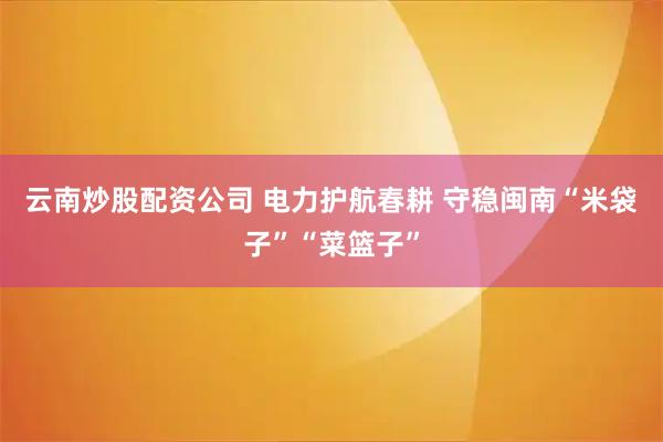 云南炒股配资公司 电力护航春耕 守稳闽南“米袋子”“菜篮子”